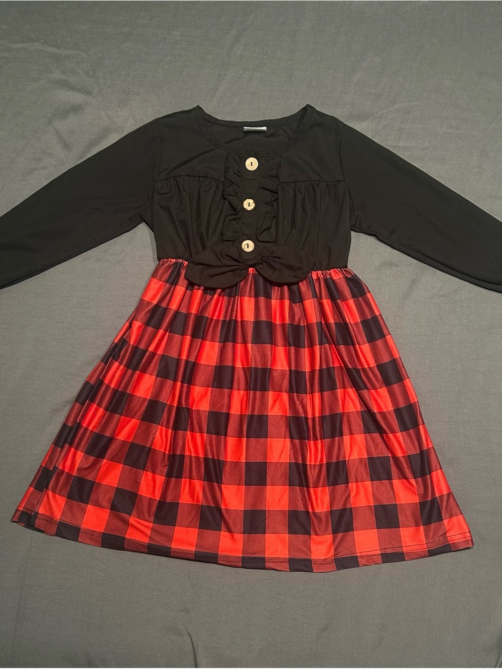 Toddler Girls Red Buffalo Plaid Black Long Sleeve Dress